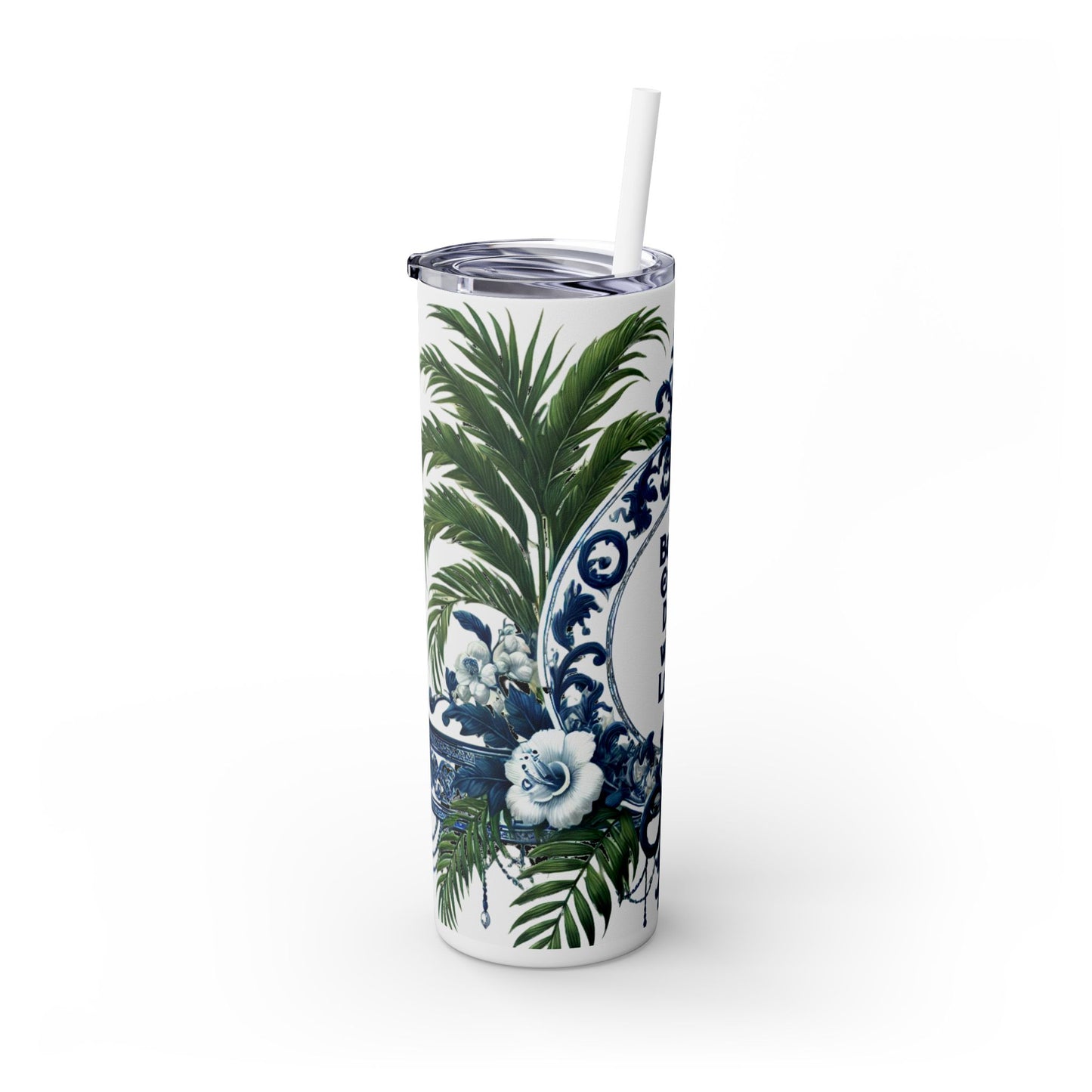 LOVE Message - Skinny Tumbler - Chinoiserie Chique Blue White Design, 20oz