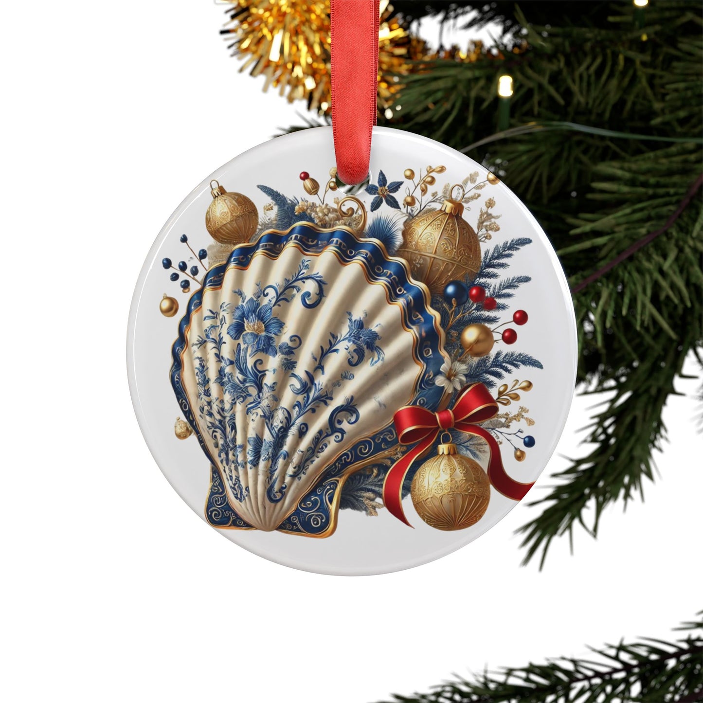 Blue White Shell Red Style1 Chinoiserie Chique Acrylic Ornament