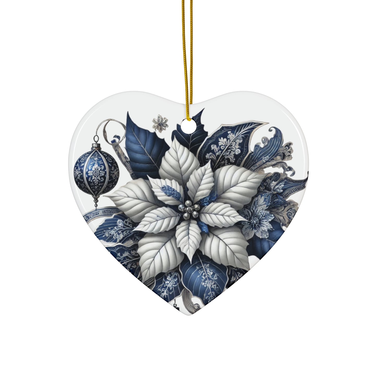 Blue White Silver Style2 Chinoiserie Chique Ceramic Ornament, 3 shapes available