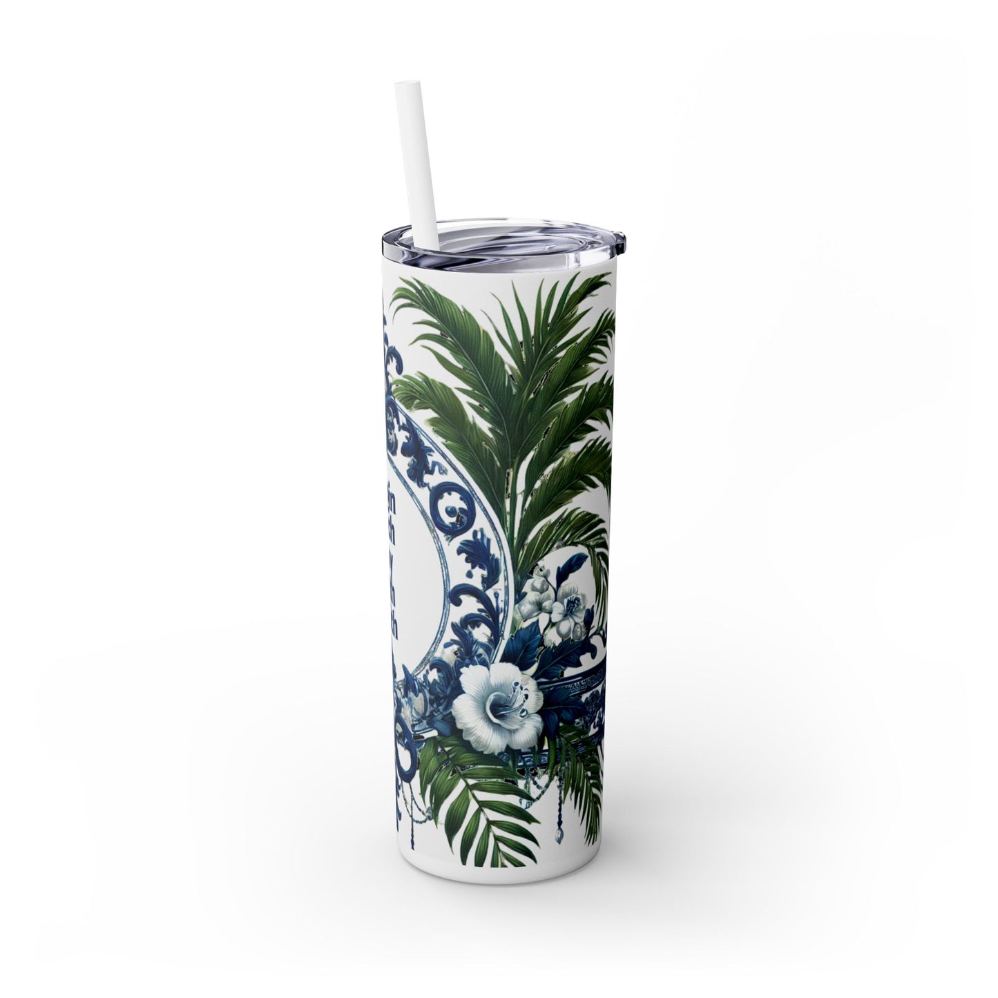 FAITH Message - Skinny Tumbler - Chinoiserie Chique Blue White Design, 20oz