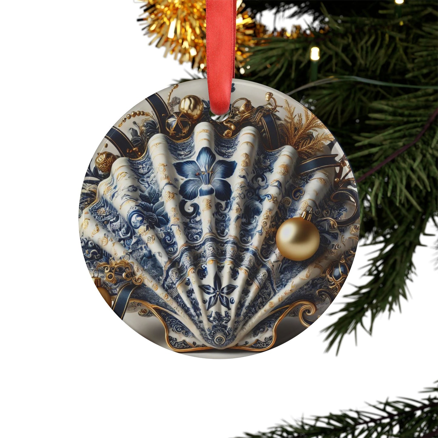 Blue White Shell Black Style4 Chinoiserie Chique Acrylic Ornament