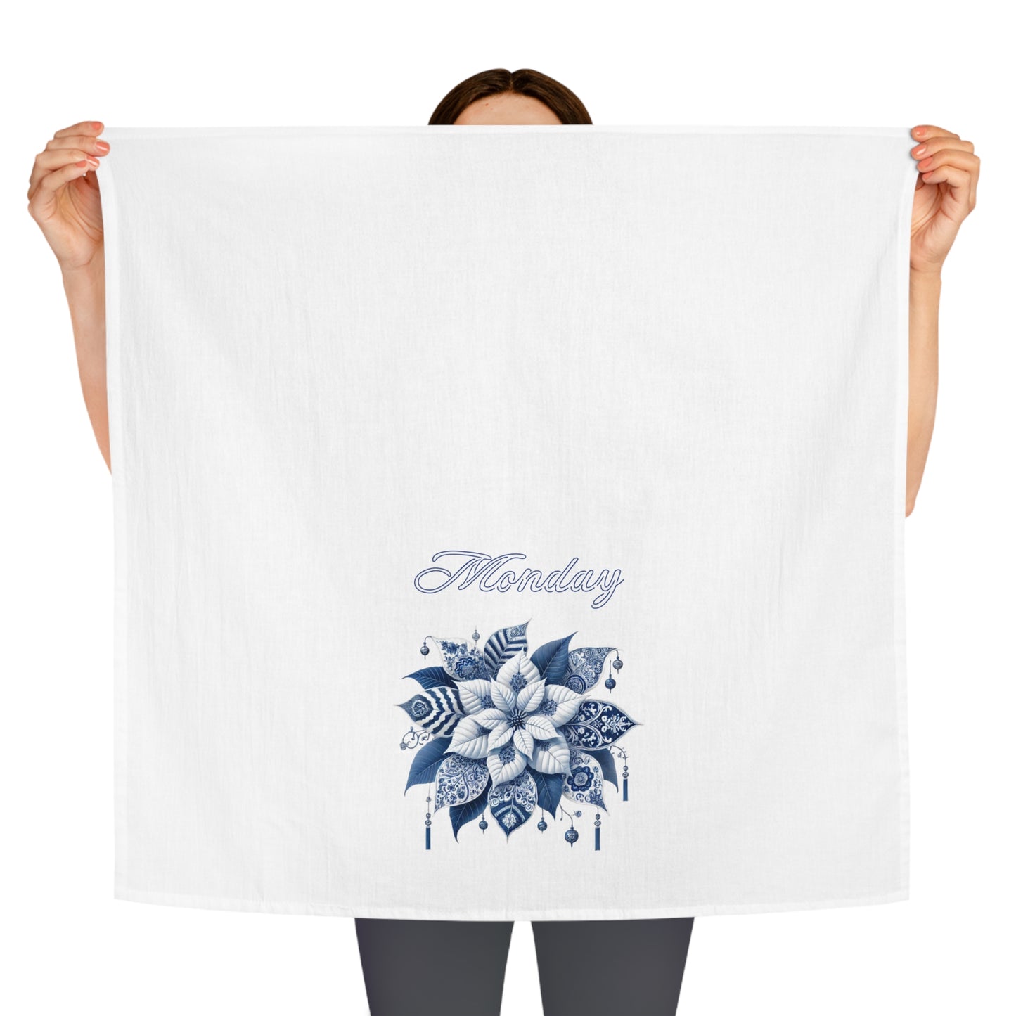 Monday - Blue and White Chinoiserie Chique Poinsettia Tea Towel