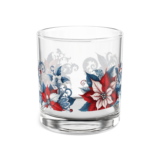 Blue White Red Style2 Poinsettia Festive Design, 10oz Drink Glass