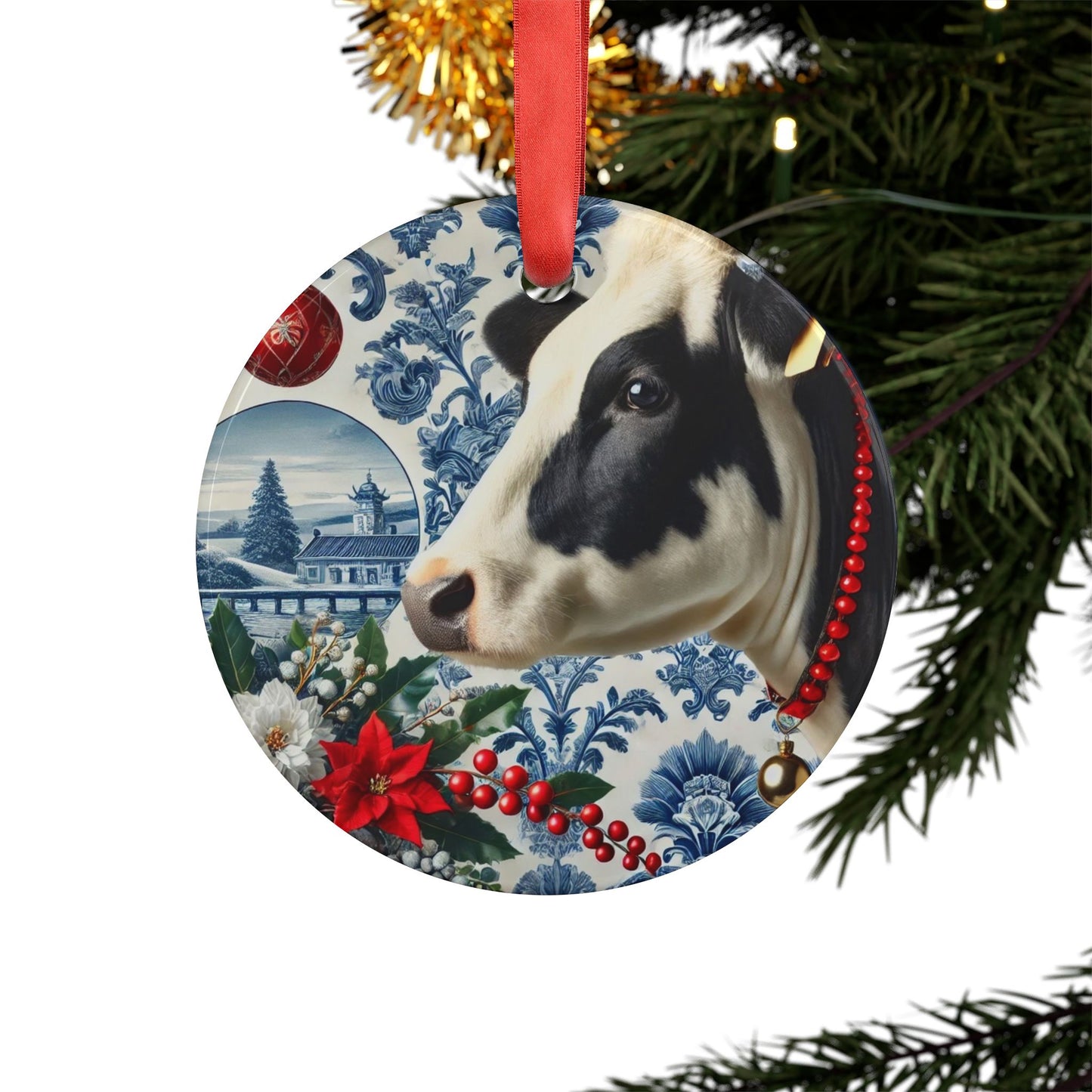 Blue White Cow Print Chinoiserie Chique Acrylic Ornament