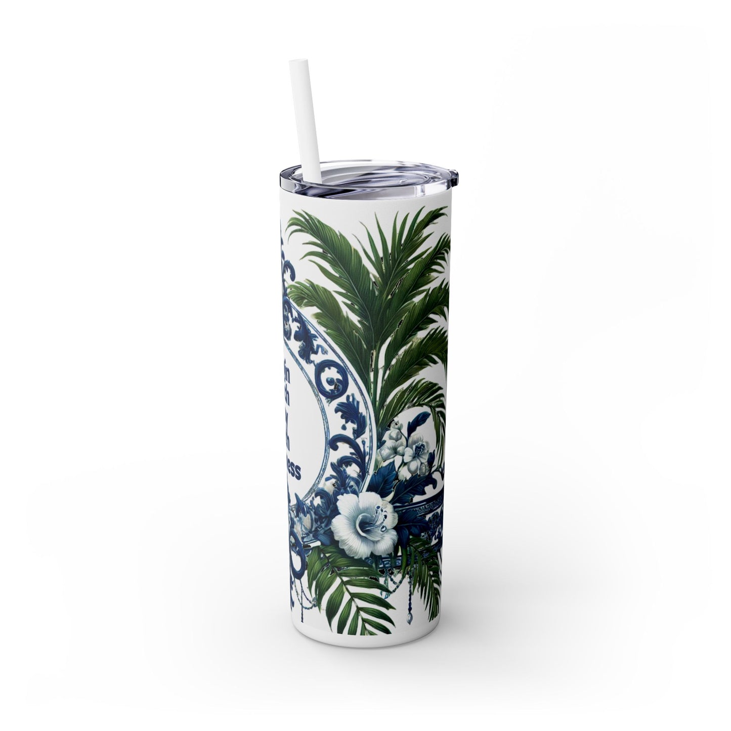 KINDNESS Message - Skinny Tumbler - Chinoiserie Chique Blue White Design, 20oz