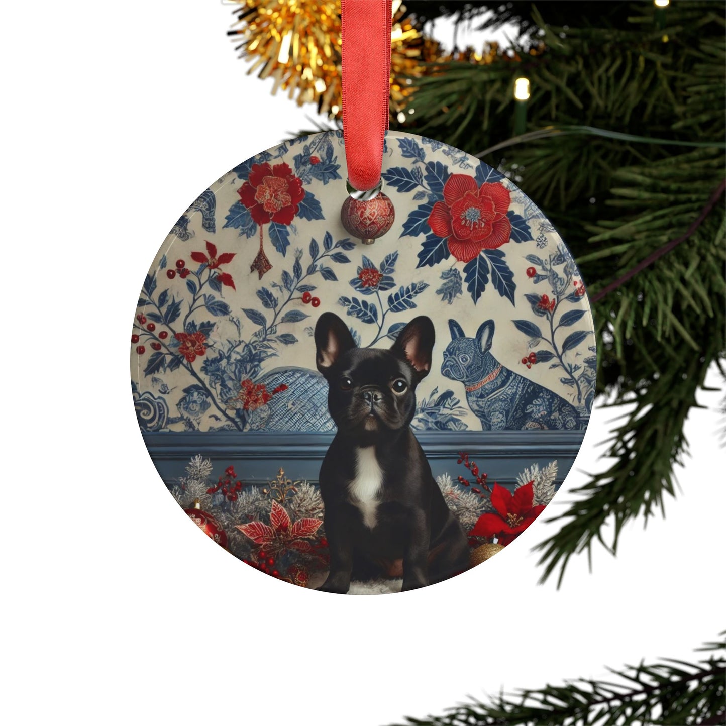 Blue White Frenchie Style2 Chinoiserie Chique Acrylic Ornament