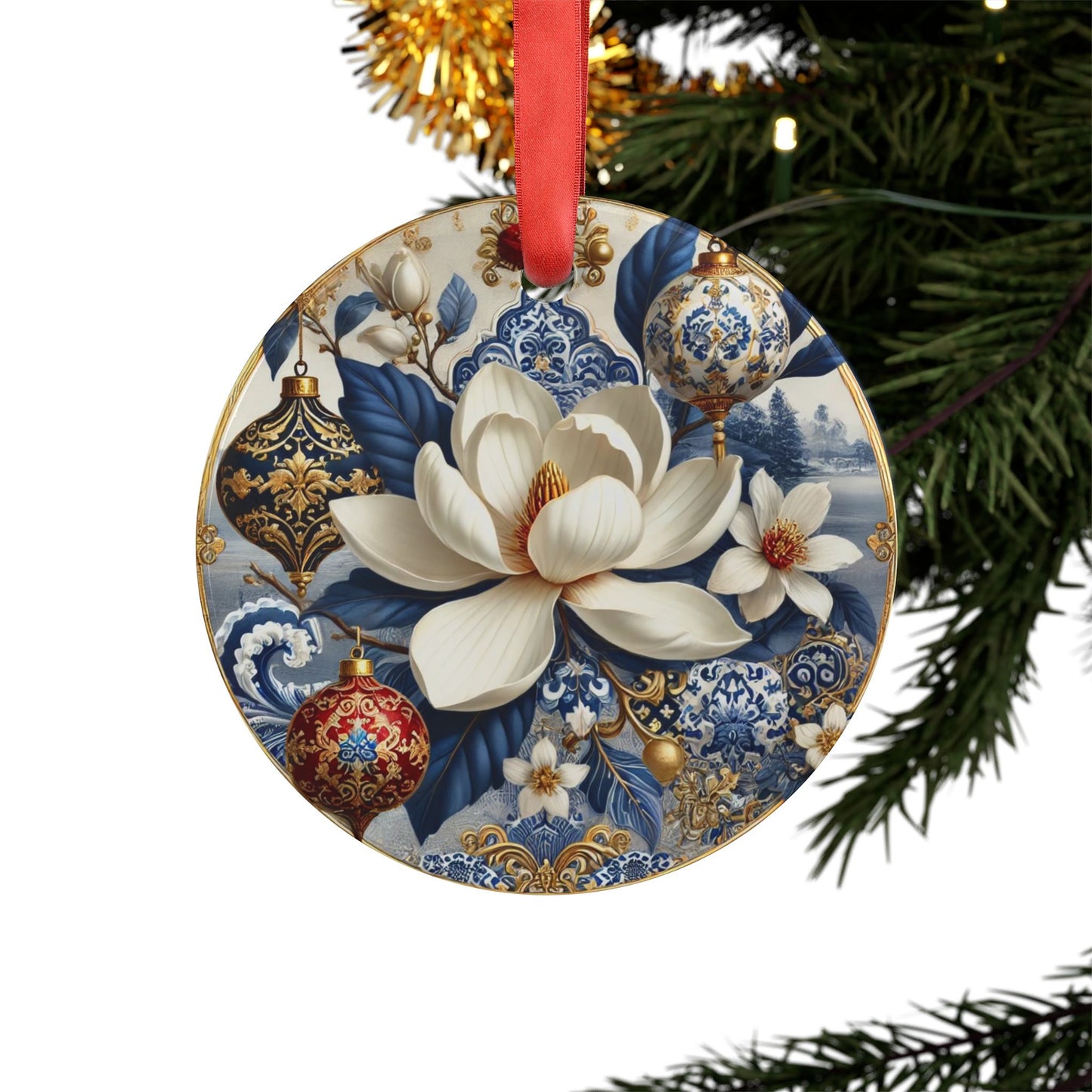 Blue White Magnolia Style14 Chinoiserie Chique Acrylic Ornament