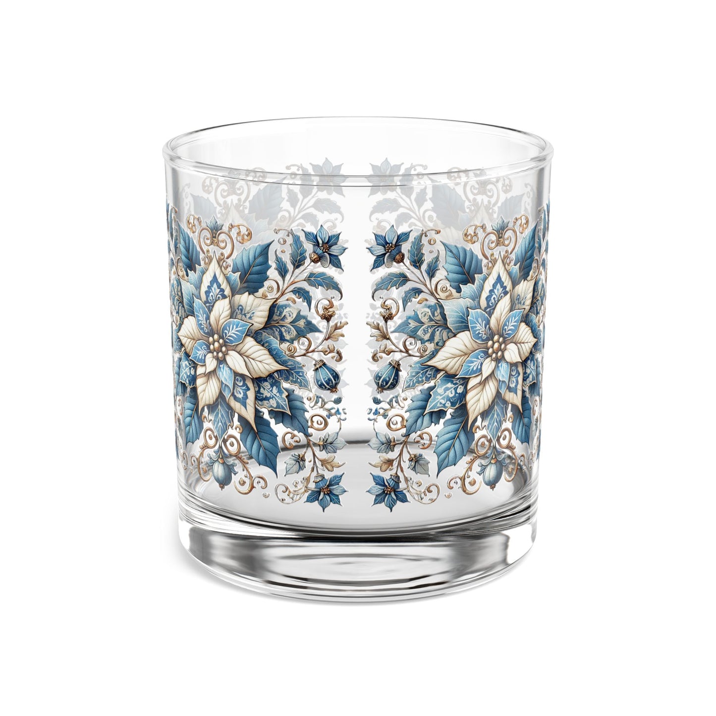 Ice Blue Poinsettia Festive Design, 10oz Drink Glass