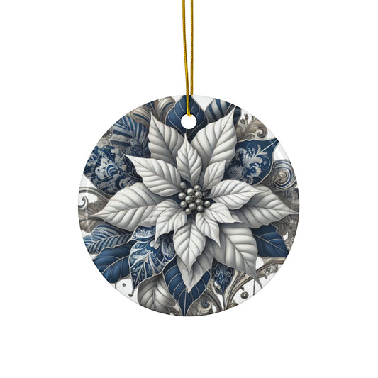 Blue White Silver Style1 Chinoiserie Chique Ceramic Ornament, 3 shapes available