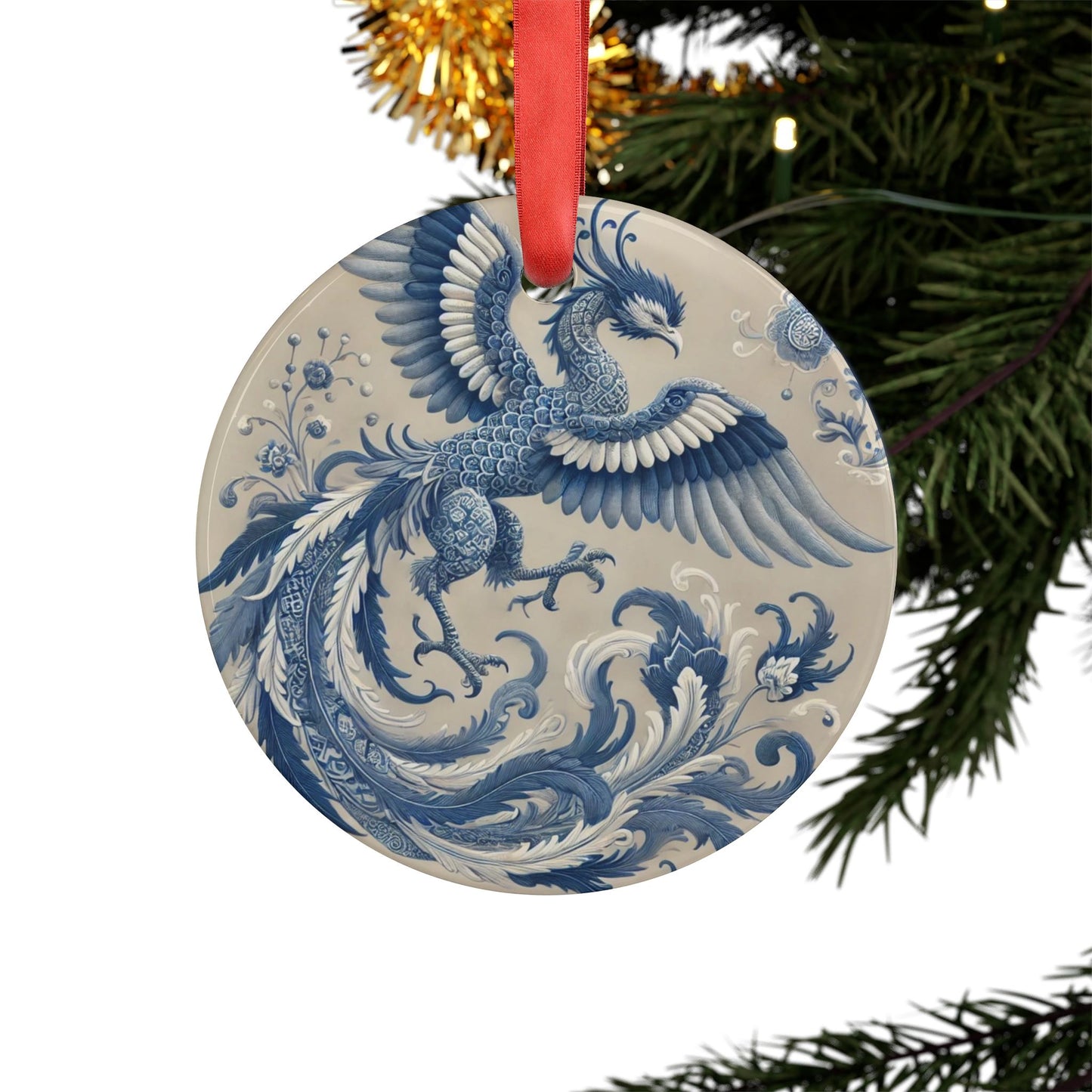 Blue White Phoenix Style3 Chinoiserie Chique Acrylic Ornament