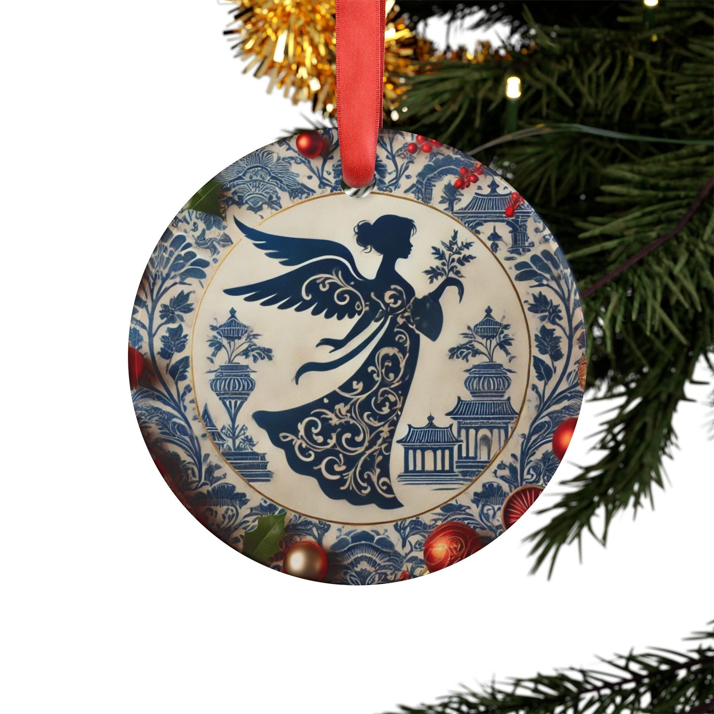 Blue White Angel Style2 Chinoiserie Chique Acrylic Ornament