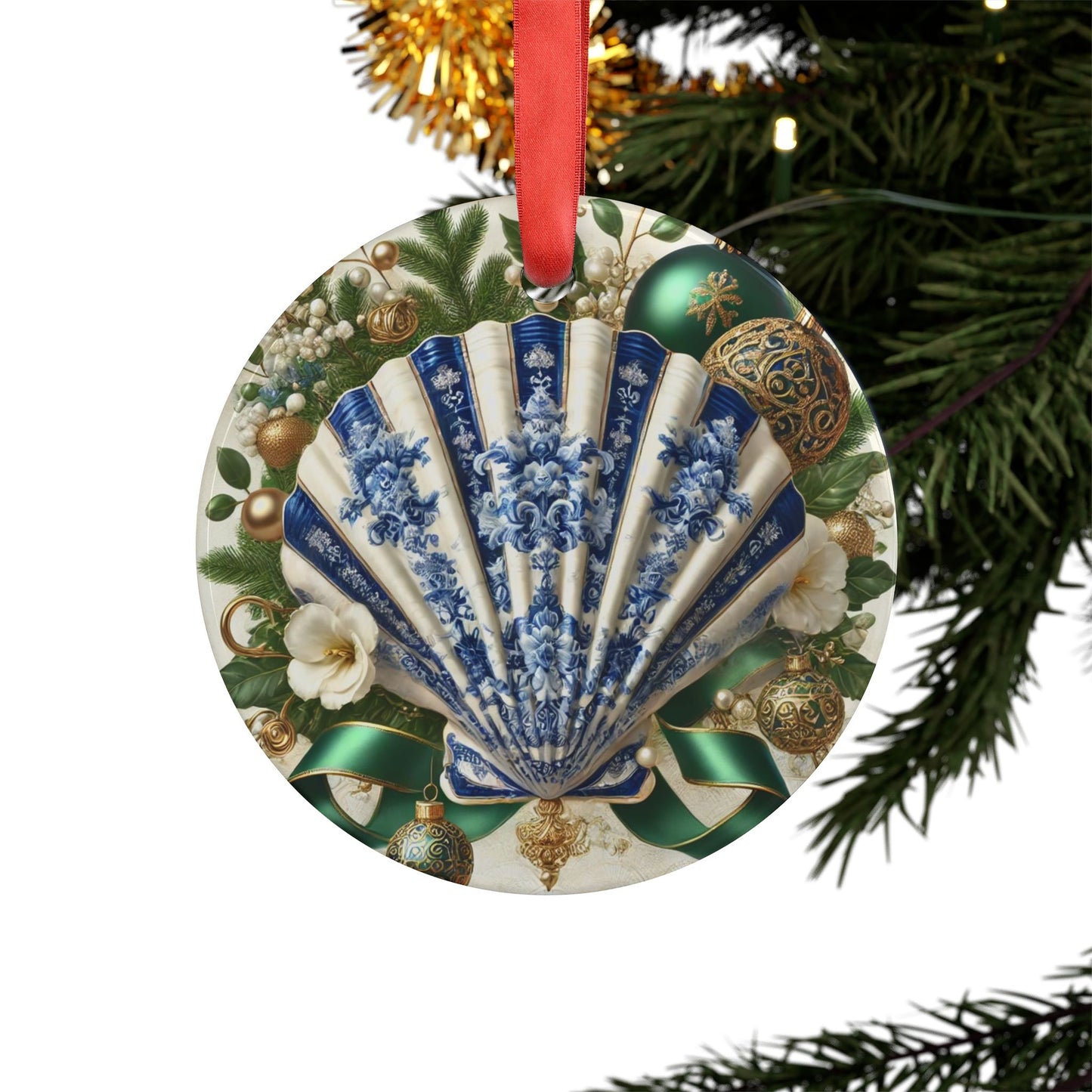 Blue White Shell Green Style2 Chinoiserie Chique Acrylic Ornament