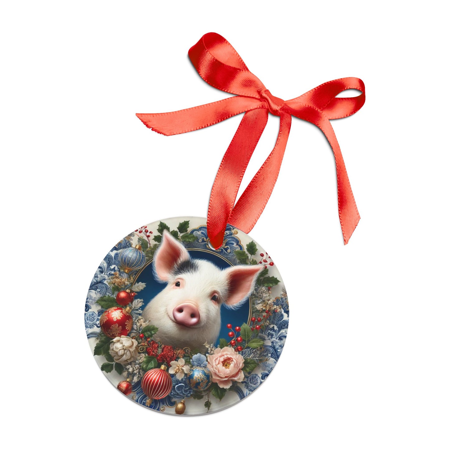 Blue White Pig Print Chinoiserie Chique Acrylic Ornament