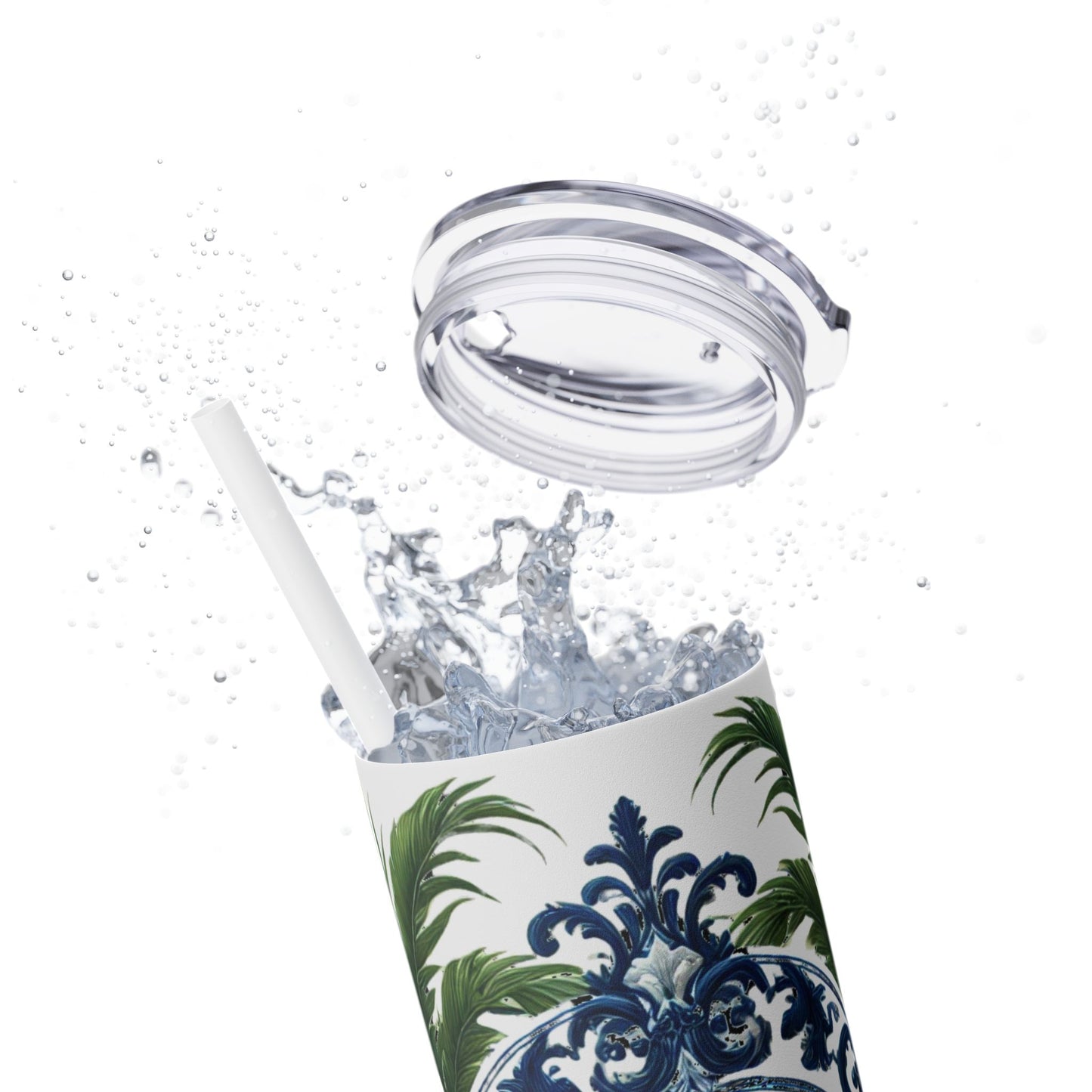 FAITH Message - Skinny Tumbler - Chinoiserie Chique Blue White Design, 20oz