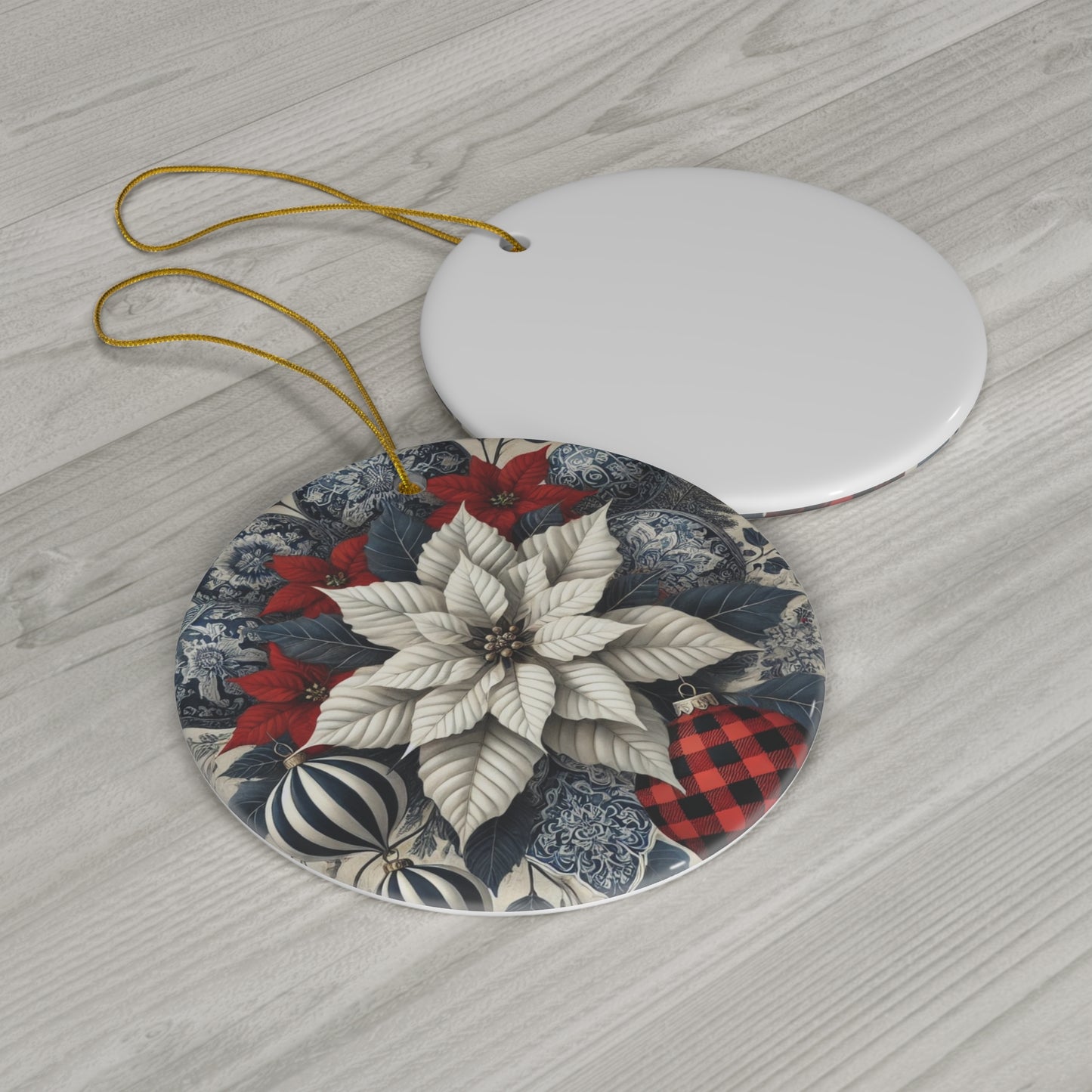 Blue White Buffalo Plaid Style2 Chinoiserie Chique Ceramic Ornament, 3 shapes available