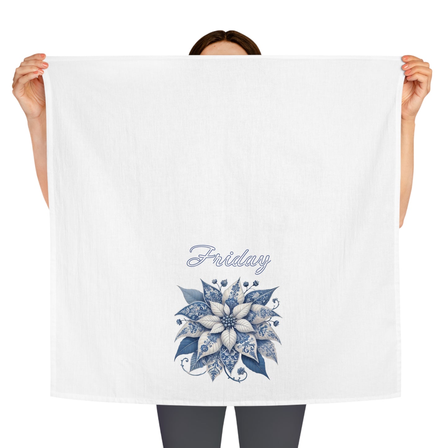 Friday - Blue and White Chinoiserie Chique Poinsettia Tea Towel