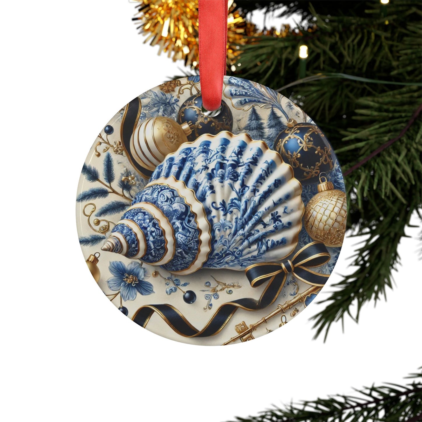 Blue White Shell Black Style3 Chinoiserie Chique Acrylic Ornament