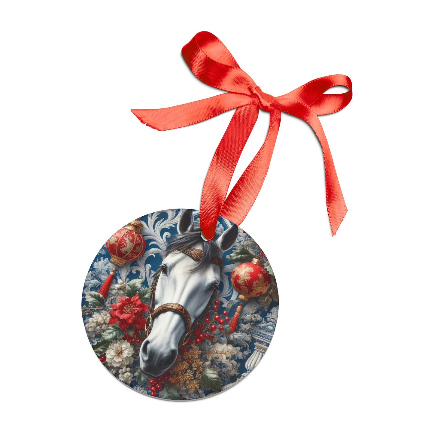 Blue White Horse Print Chinoiserie Chique Acrylic Ornament