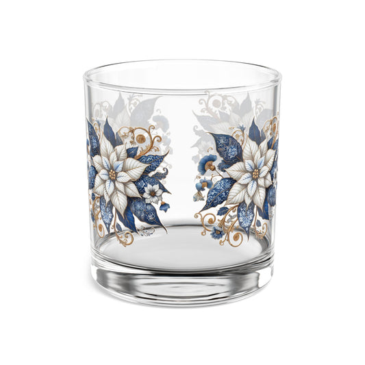 Blue White Poinsettia Festive Design, 10oz Drink Glass