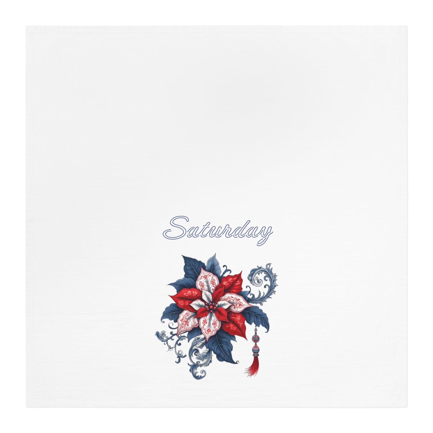 Saturday - Blue, White, Red Chinoiserie Chique Poinsettia Tea Towel