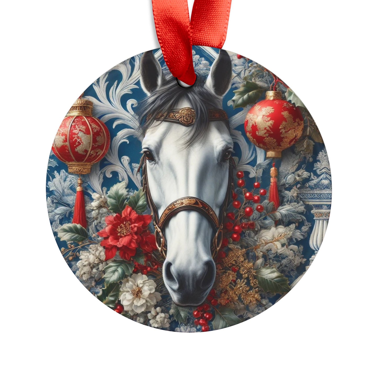 Blue White Horse Print Chinoiserie Chique Acrylic Ornament