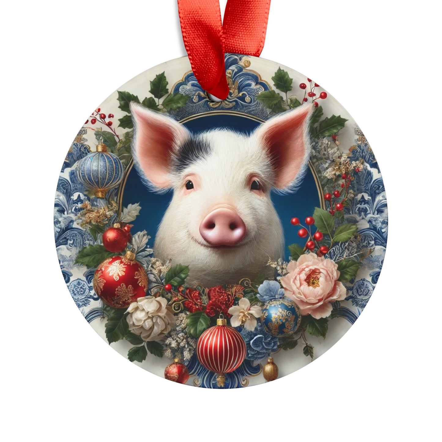 Blue White Pig Print Chinoiserie Chique Acrylic Ornament