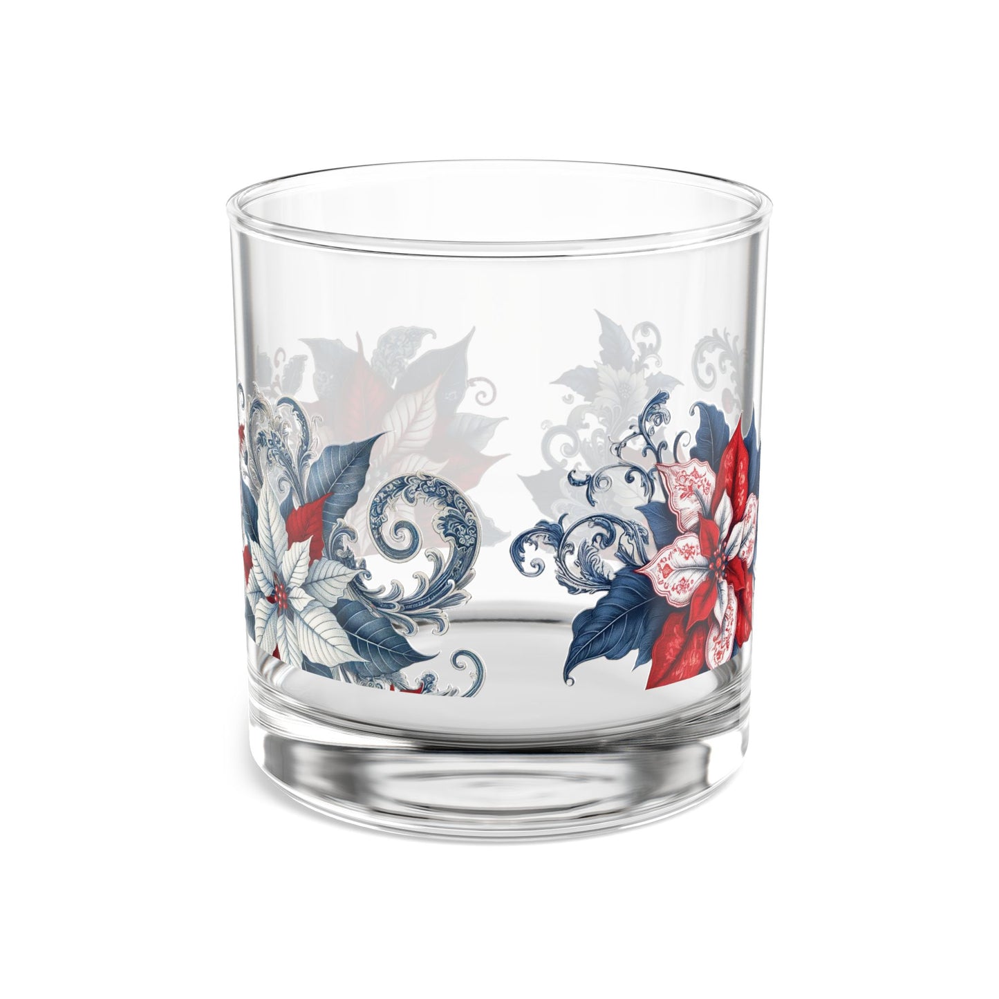 Blue White Red Style2 Poinsettia Festive Design, 10oz Drink Glass