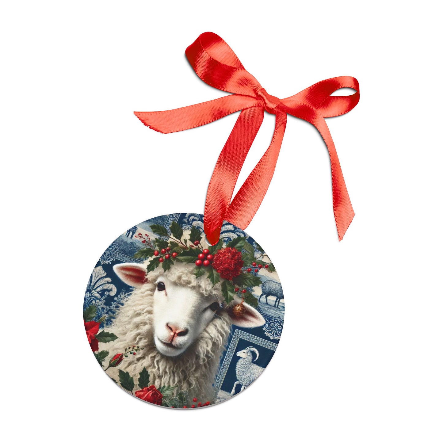 Blue White Sheep Print Chinoiserie Chique Acrylic Ornament