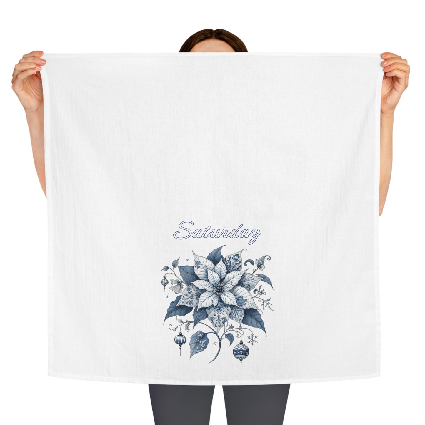 Saturday - Blue and White Chinoiserie Chique Poinsettia Tea Towel