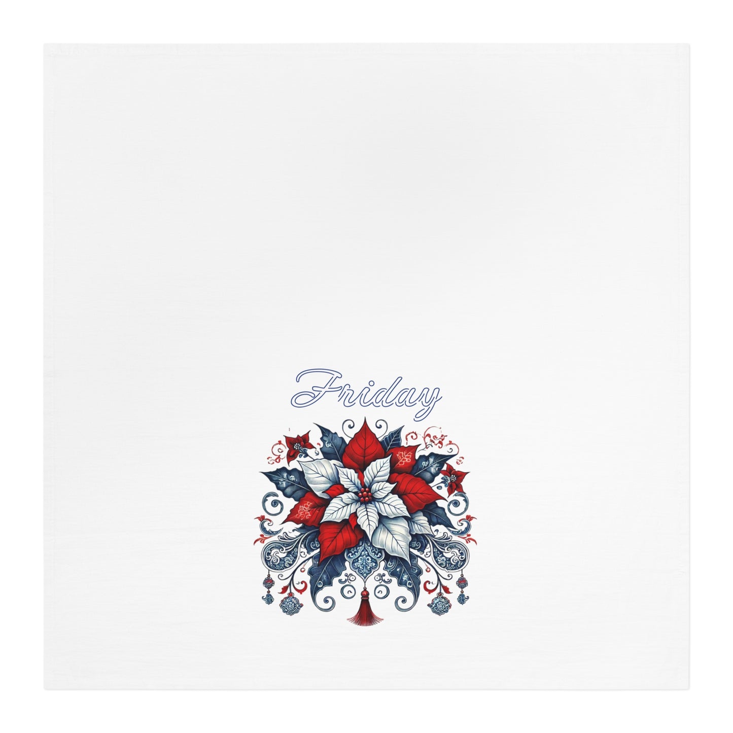 Friday - Blue, White, Red Chinoiserie Chique Poinsettia Tea Towel