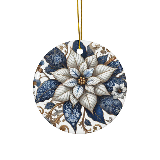 Blue White Gold Style2 Chinoiserie Chique Ceramic Ornament, 2 shapes available