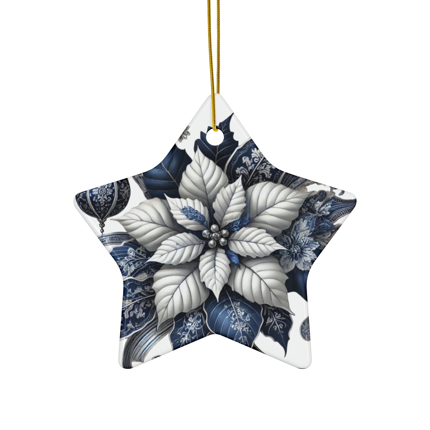 Blue White Silver Style2 Chinoiserie Chique Ceramic Ornament, 3 shapes available