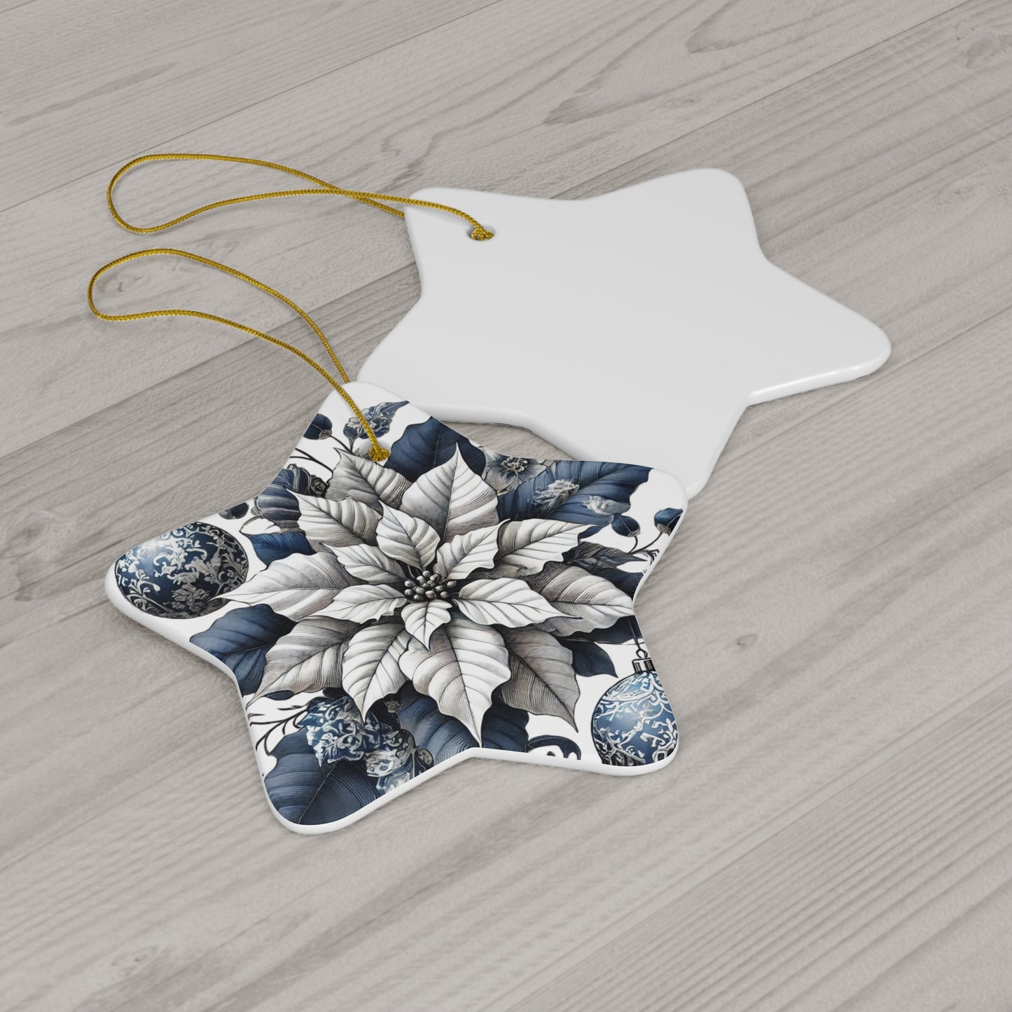 Blue White Silver Style3 Chinoiserie Chique Ceramic Ornament, 3 shapes available