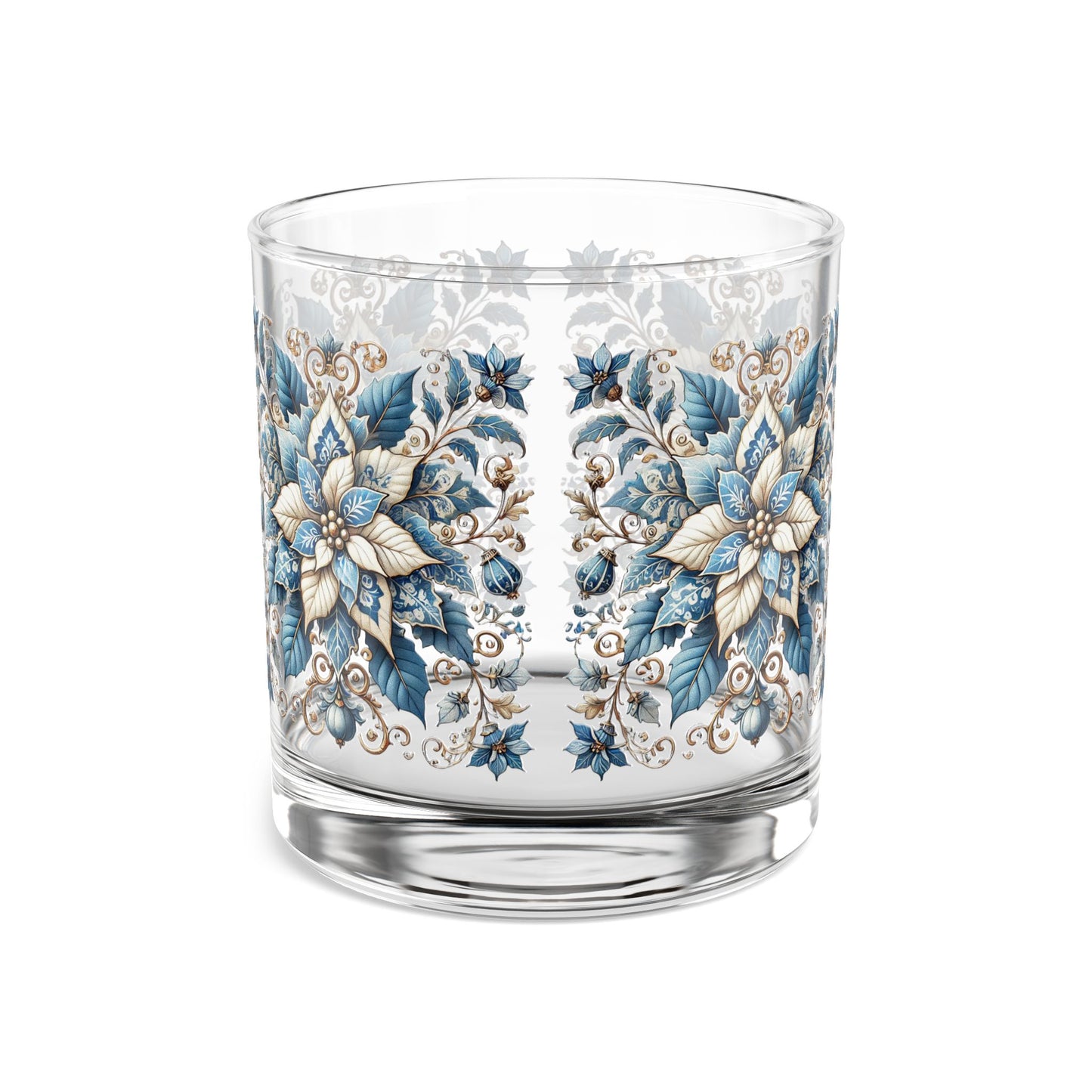 Ice Blue Poinsettia Festive Design, 10oz Drink Glass