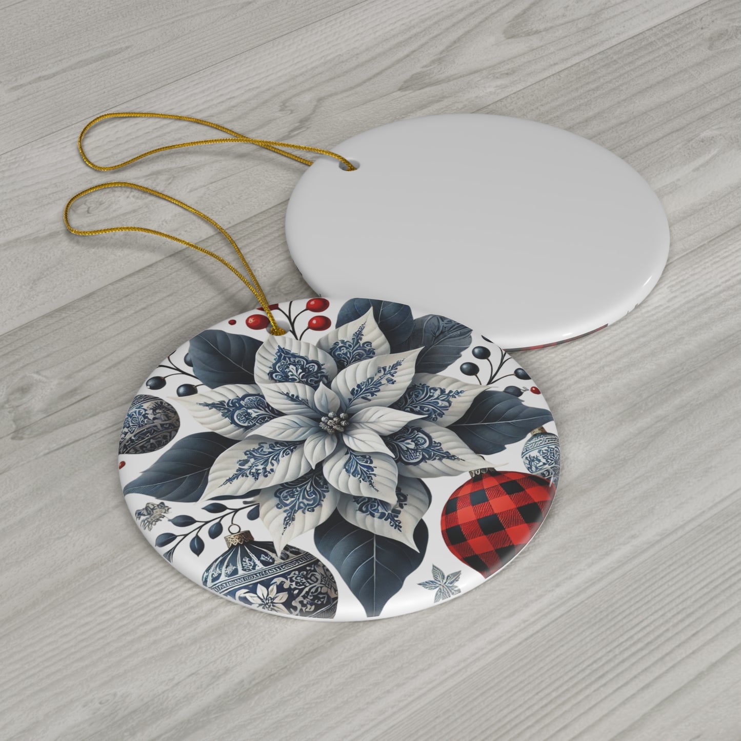 Blue White Buffalo Plaid Style5 Chinoiserie Chique Ceramic Ornament, 3 shapes available