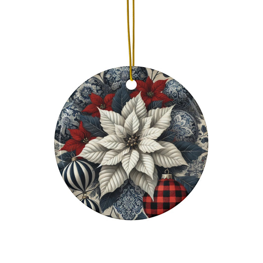 Blue White Buffalo Plaid Style2 Chinoiserie Chique Ceramic Ornament, 3 shapes available