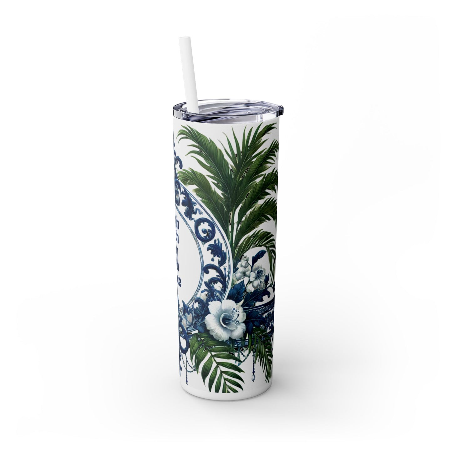 GRACE Message - Skinny Tumbler - Chinoiserie Chique Blue White Design, 20oz