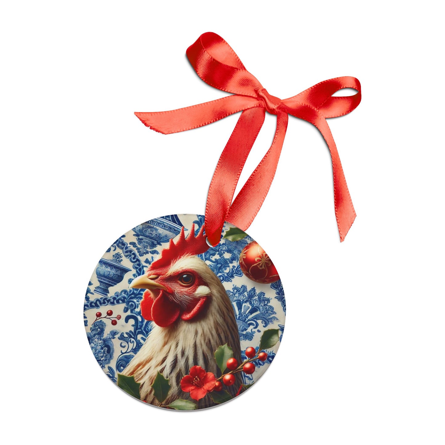 Blue White Hen Print Chinoiserie Chique Acrylic Ornament