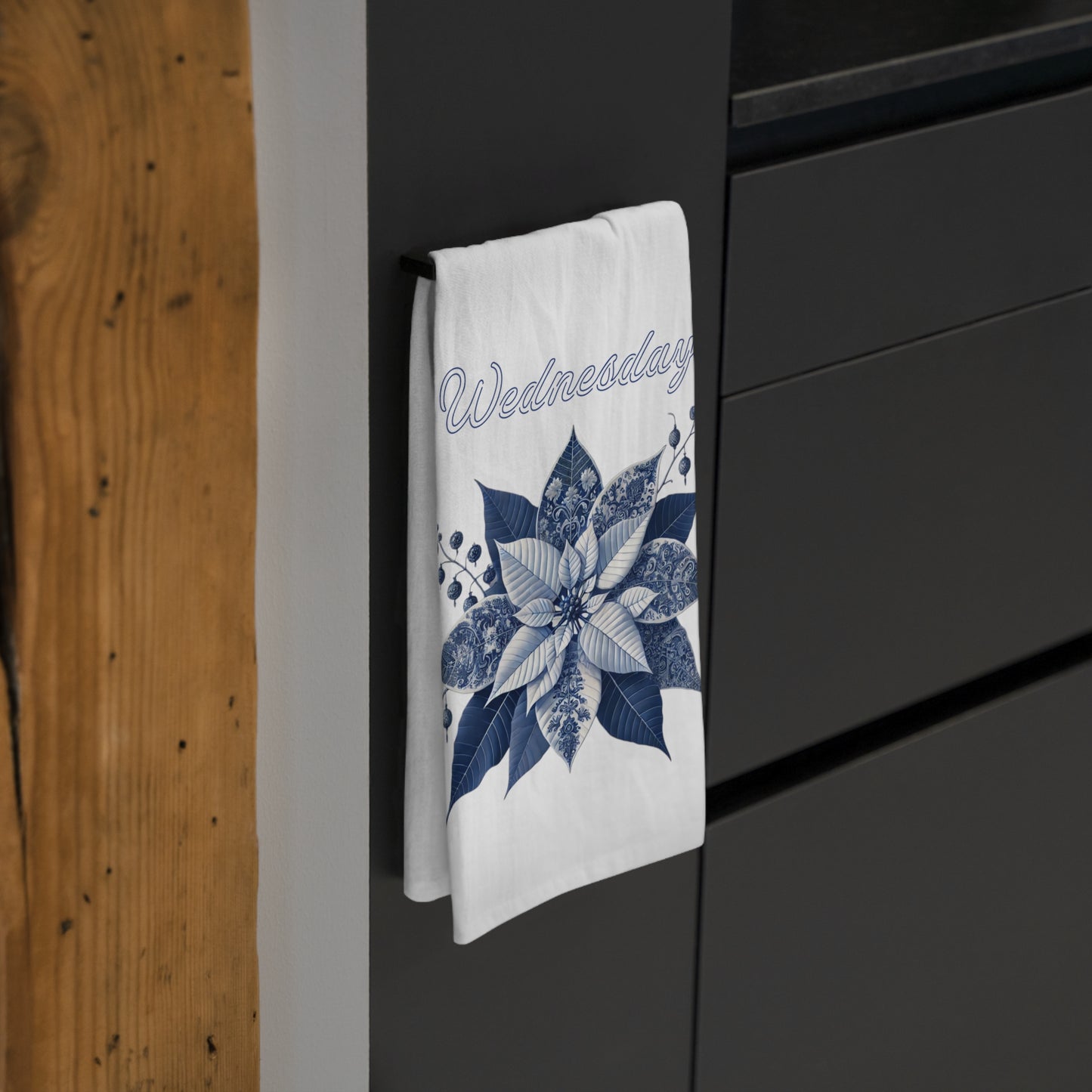 Wednesday - Blue and White Chinoiserie Chique Poinsettia Tea Towel