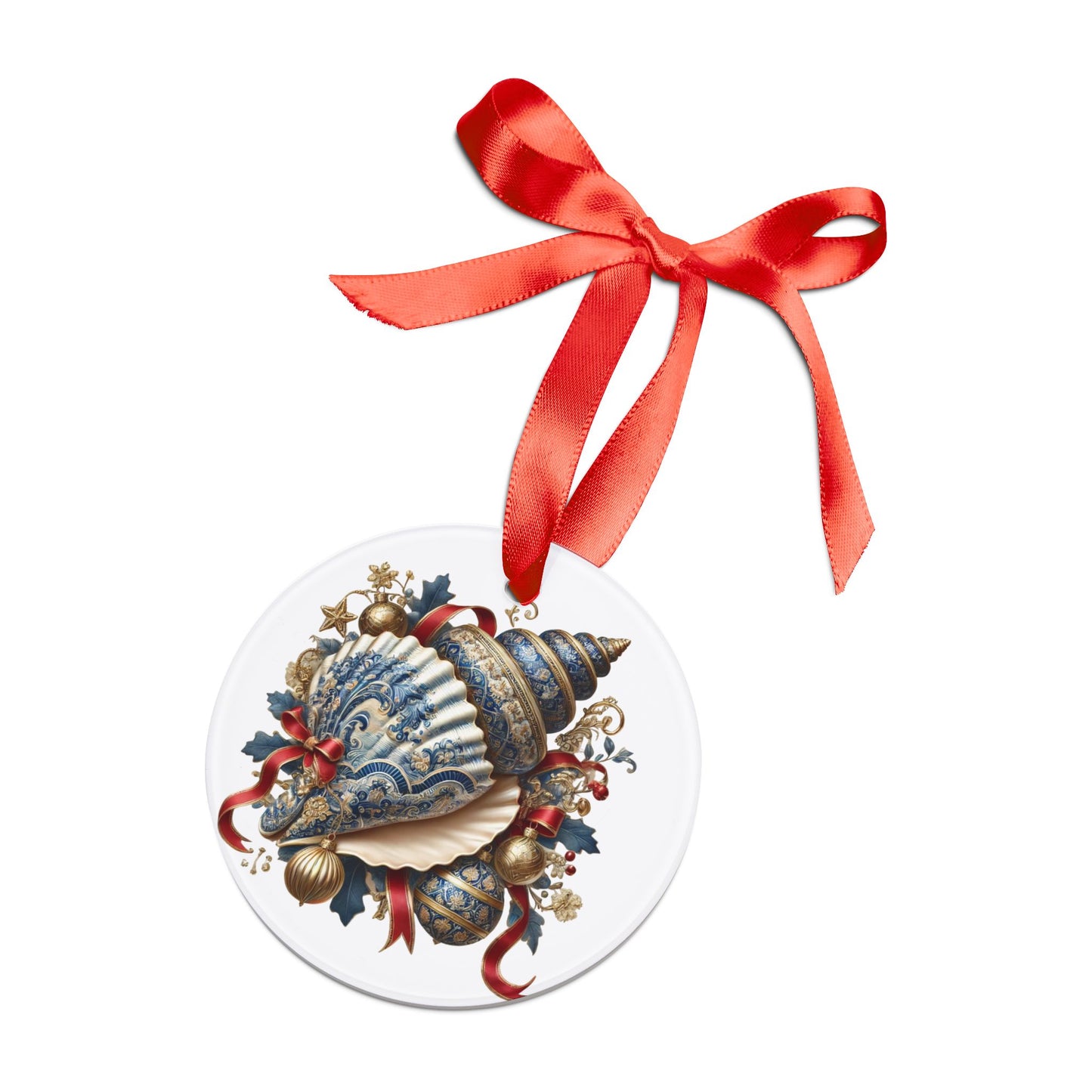 Blue White Shell Red Style2 Chinoiserie Chique Acrylic Ornament