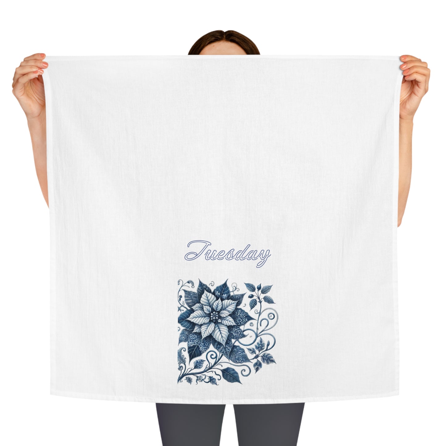 Tuesday - Blue and White Chinoiserie Chique Poinsettia Tea Towel