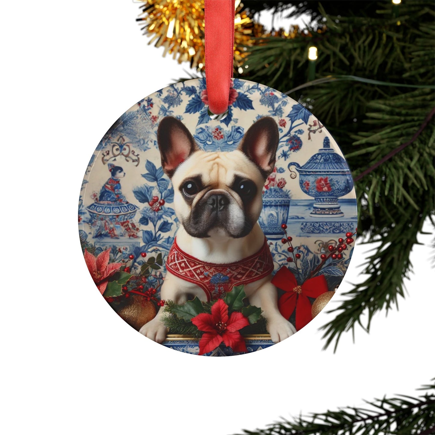 Blue White Frenchie Style6 Chinoiserie Chique Acrylic Ornament